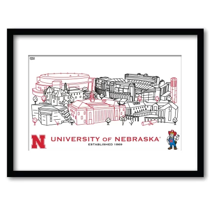 Nebraska Cornhuskers Framed Campus Line Wall Art 11" x 14"