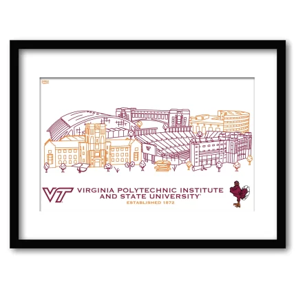 Virginia Tech Hokies Framed Campus Line Wall Art 11" x 14"