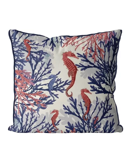 Coral and Seahorse, Pink and Blue, Cushion / Throw Pillow