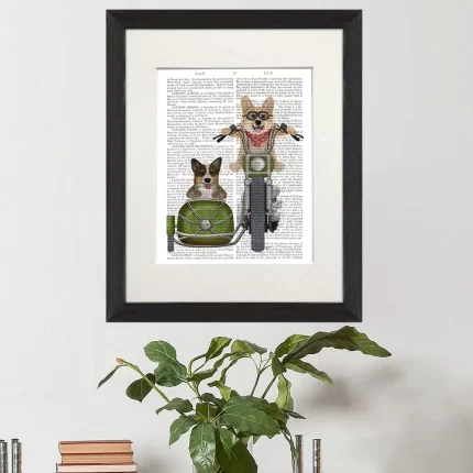 Corgi Chopper and Sidecar, Book Print, Dog Art Print, Wall Art
