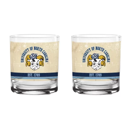 North Carolina Tar Heels Set of 2 College Vault Tan Retro 14oz Rocks Glasses