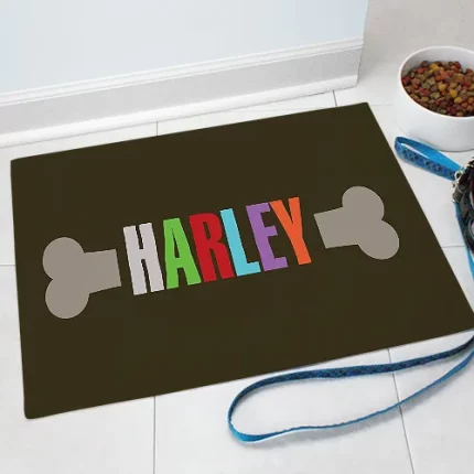 Dog Bone Personalized Pet Mat - Custom Feeding Rug