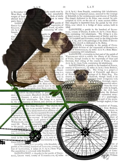 Pugs on Bicycle, Book Print, Dog Art Print, Wall Art