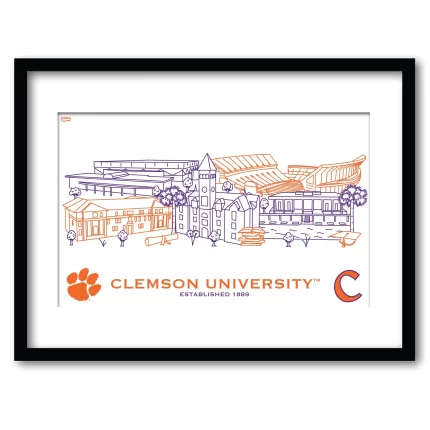 Clemson Tigers Framed Campus Line Wall Art 11" x 14"