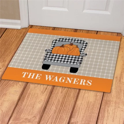Buffalo Check Fall Truck Personalized Doormat - Custom Seasonal Entry Mat