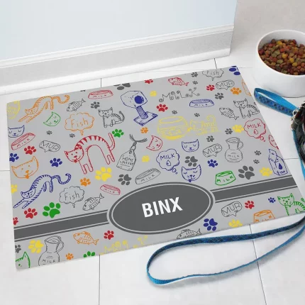 Cat Doodle Personalized Pet Mat - Custom Feeding Rug