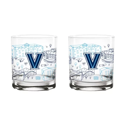 Set of 2 Villanova Wildcats Campus Line Art 14oz Rocks Glasses