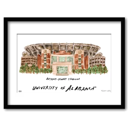 Alabama Bryant-Denny Stadium, Framed Watercolor Wall Art 11" x 14" by Laura Wilcox