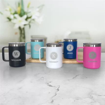 Engraved Family Name Insulated Mug - Personalized with Initial & Last Name