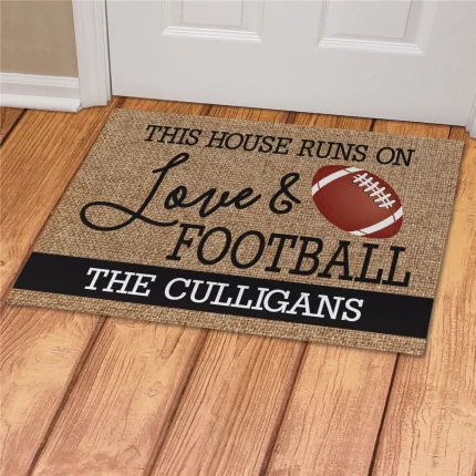 Love and Football Personalized Doormat - Custom Fan Welcome Mat