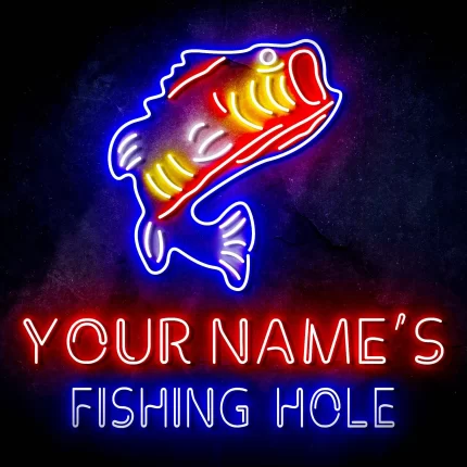 Custom Ultra-Bright Fishing Hole Cabin Man Cave LED Sign with Remote (Neon-Style, LED Technology)
