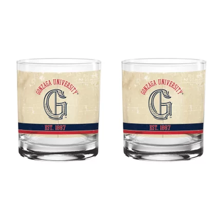 Gonzaga Bulldogs Set of 2 College Vault Tan Retro 14oz Rocks Glasses