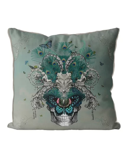 Baroque Skull 1 Butterfly & Peacock Feather Cushion / Throw Pillow