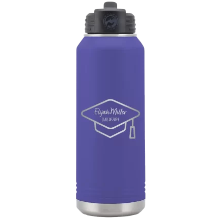 Personalized 2 lines Grad Name and Class 32 oz Water Bottle - Purple