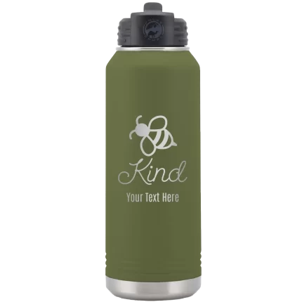 Personalized Bee Kind 32 oz Water Bottle - Olive Green