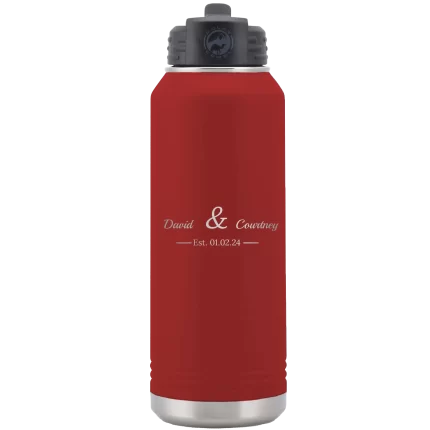Personalized 2 Lines Name Anniversary 32 oz Water Bottle - Maroon