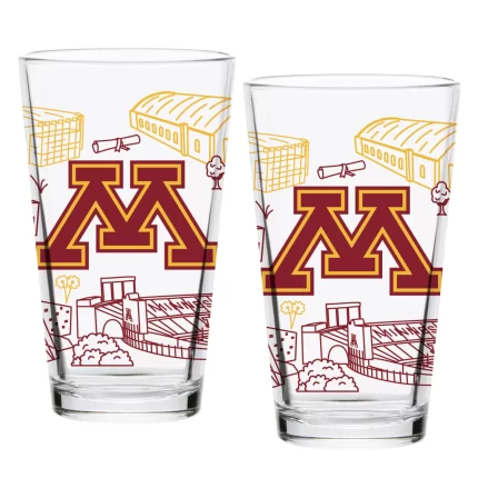 Set of 2 Minnesota Golden Gophers Campus Line Art 16oz Pints