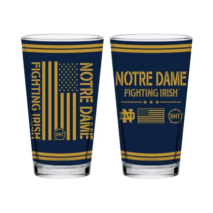 Set of 2 Notre Dame Fighting Irish 16oz OHT Flag Pint