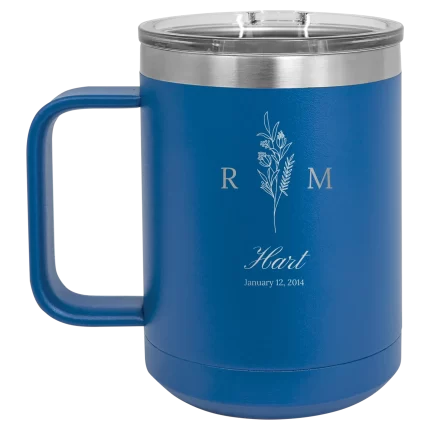 Personalized 3 Lines Initial Last Name Anniversary 15 oz Mug - Royal Blue