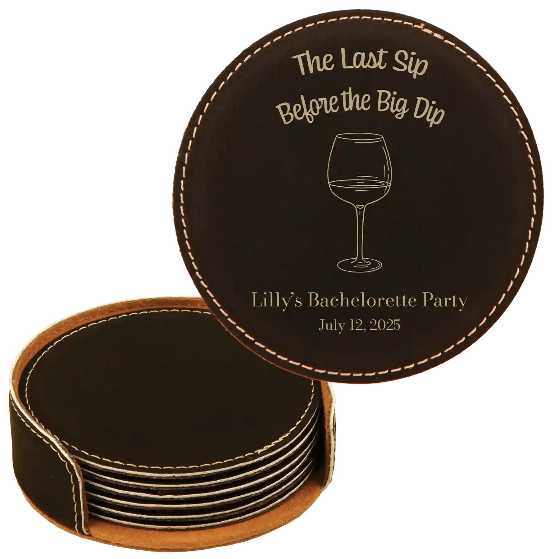 1zPersonalized-Last-Sip-Bachelorette-Round-Leatherette-Coasters-Set-of-6-Black-Gold