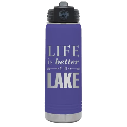 Personalized Life is Better at the Lake 20 oz Water Bottle - Purple
