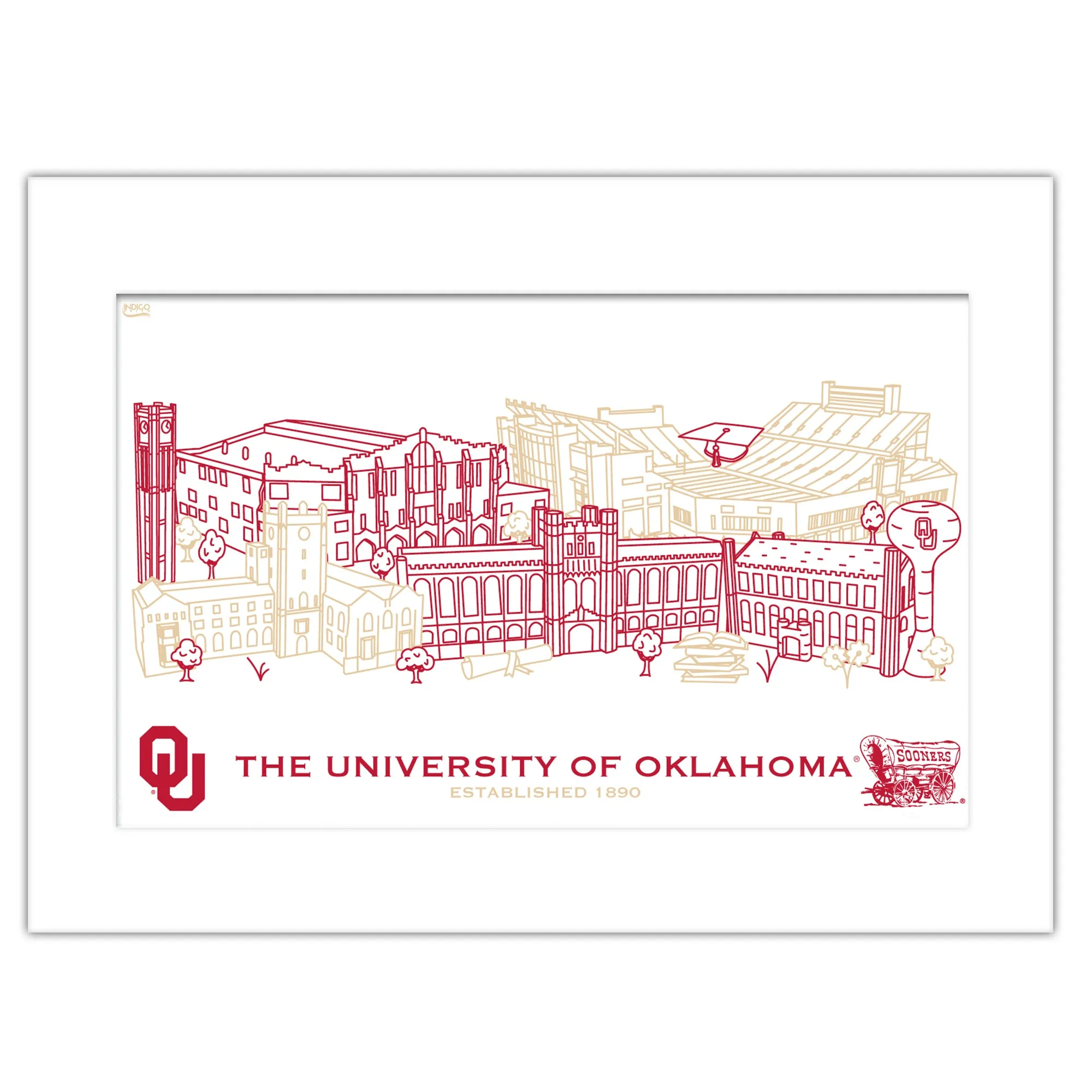 2aOklahoma-Sooners-Matted-Campus-Line-Wall-Art-11-x-14-
