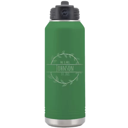 Personalized Last Name and Est 32 oz Water Bottle - Green