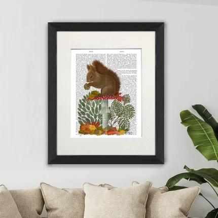 Red Squirrel On Mushroom, Book Print, Art Print, Wall Art