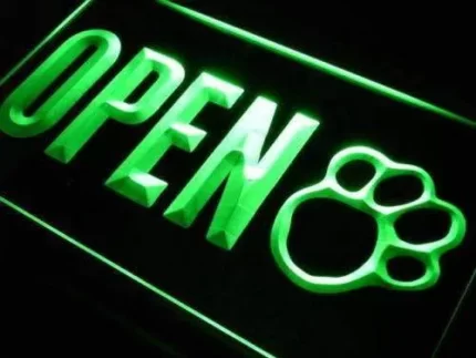 Dog Paw Print Grooming Shop Open LED Light Sign