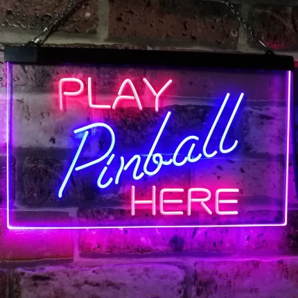 Arcade Game Room Play Pinball Here LED Light Sign