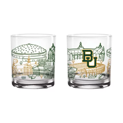 Set of 2 Baylor Bears Campus Line Art 14oz Rocks Glasses