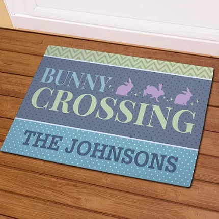 Bunny Crossing Personalized Doormat - Custom Holiday Welcome Mat