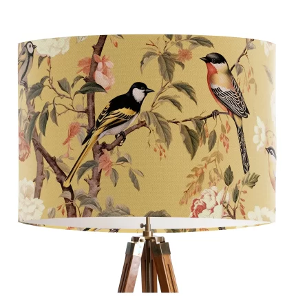 Country Home Lampshade, Garden Birds Yellow, Celing Pendant, Drum Shade
