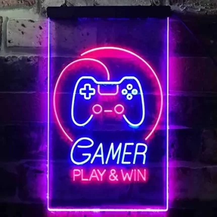 Gamer Play Win Game Room LED Light Sign