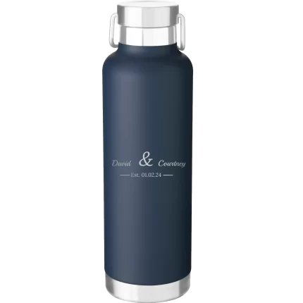Personalized 2 Lines Name Anniversary 24 oz Water Bottle - Navy