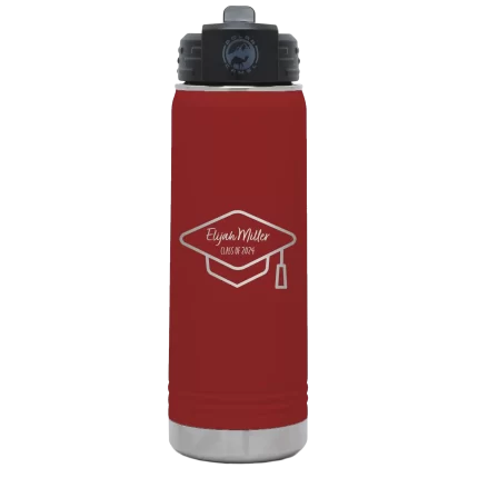Personalized 2 lines Grad Name and Class 20 oz Water Bottle - Maroon