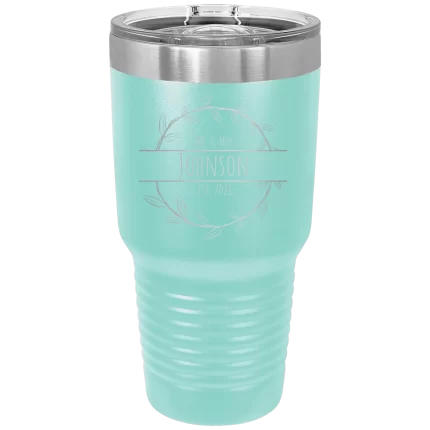 Personalized Last Name and Est 30 oz Tumbler - Teal
