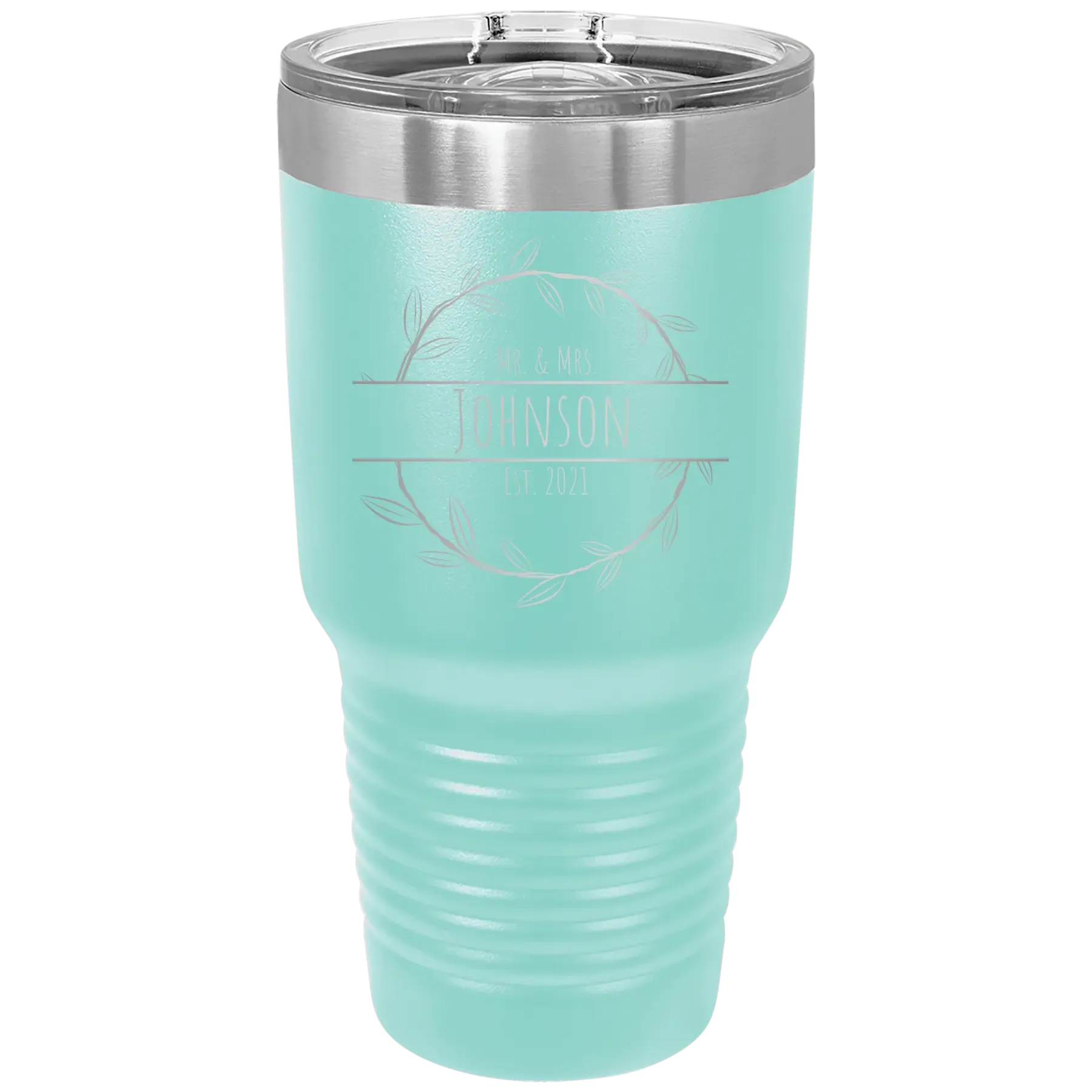 2ePersonalized-Last-Name-and-Est-30-oz-Tumbler-Teal