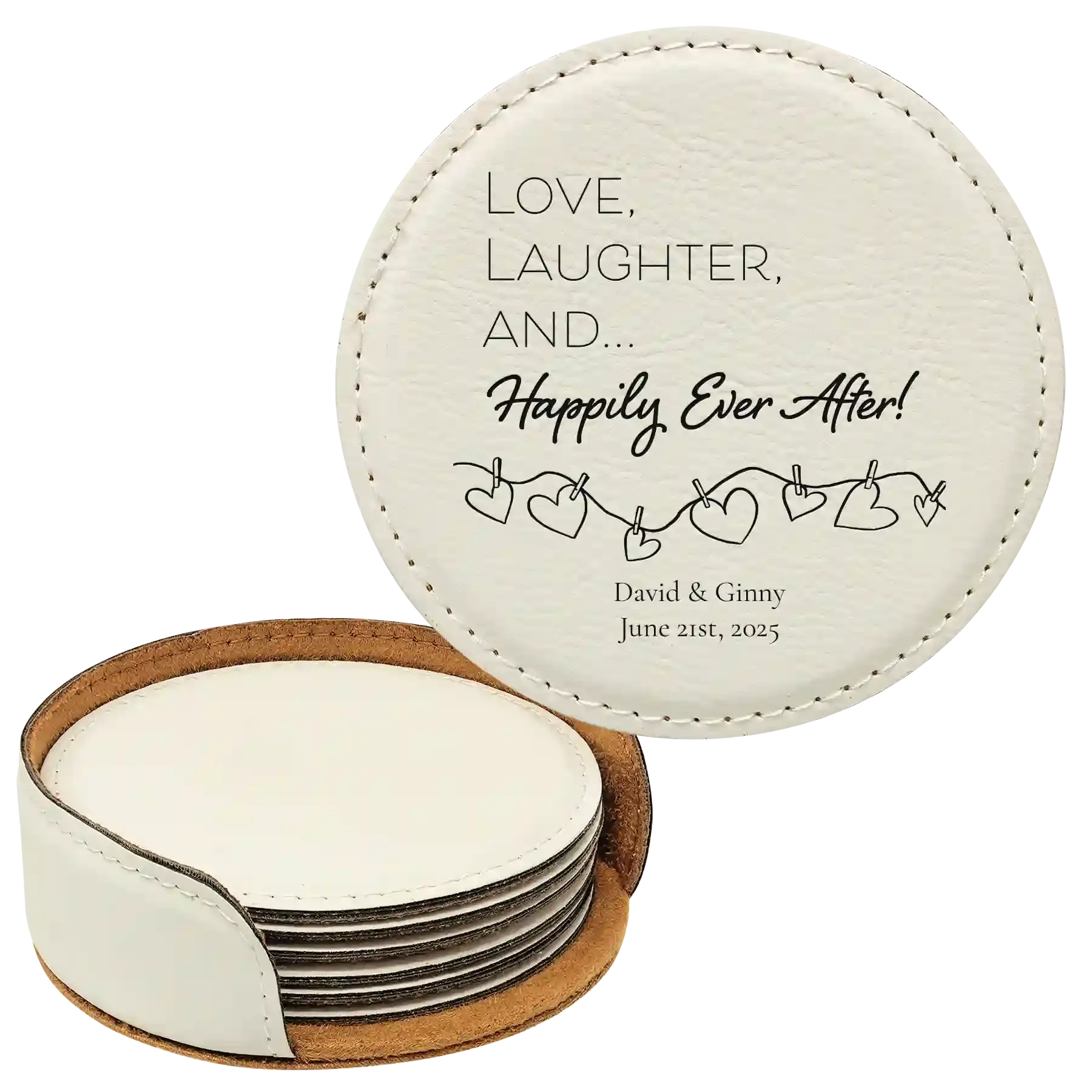 2fPersonalized-Happily-Ever-After-Round-Leatherette-Coasters-Set-of-6-White