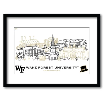 Wake Forest Demon Deacons Framed Campus Line Wall Art 11" x 14"