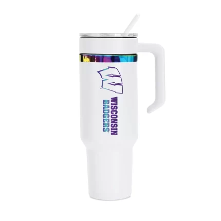 48oz Wisconsin Badgers Iridescent Anodized White Tumbler