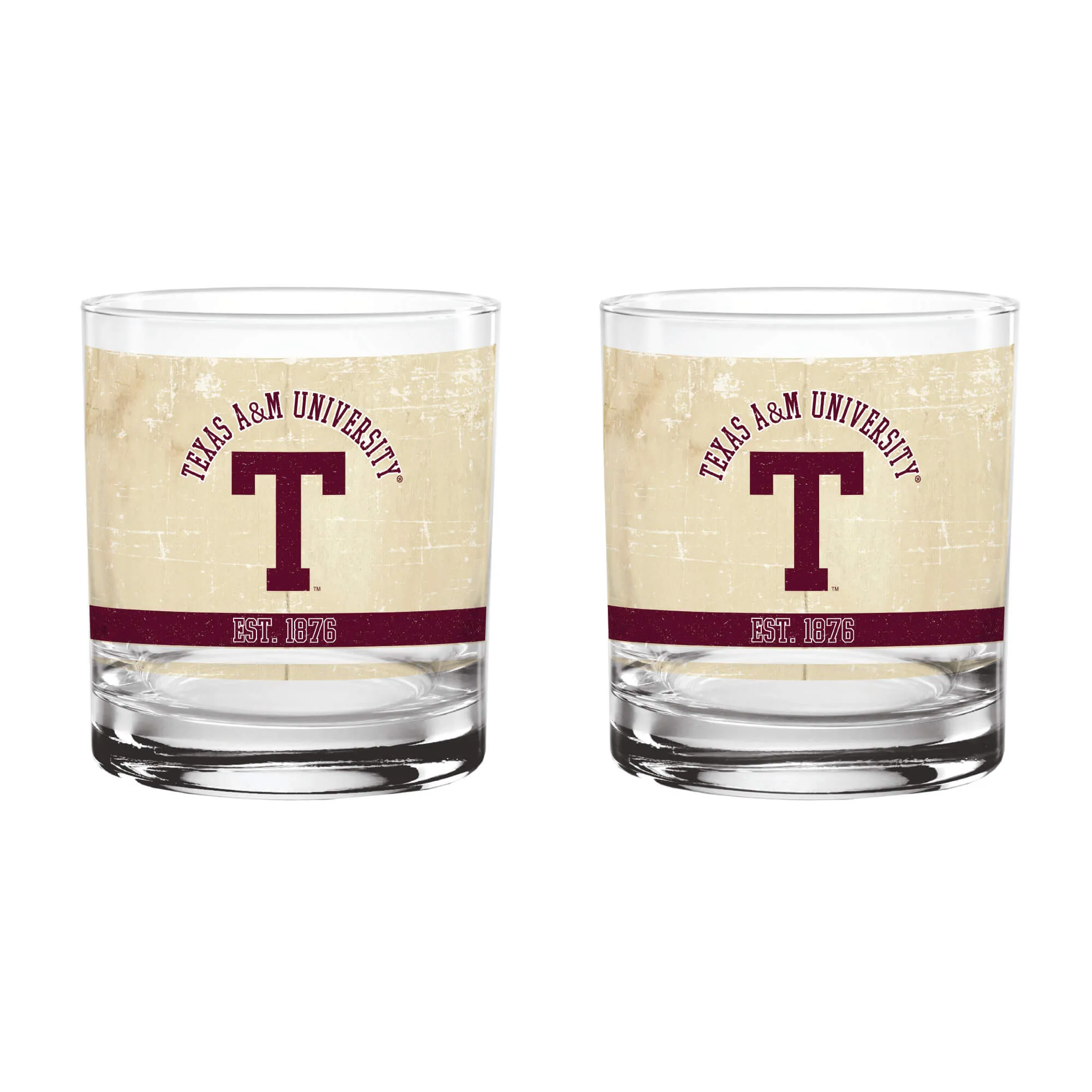2hTexas-A-M-Aggies-Set-of-2-College-Vault-Tan-Retro-14oz-Rocks-Glasses