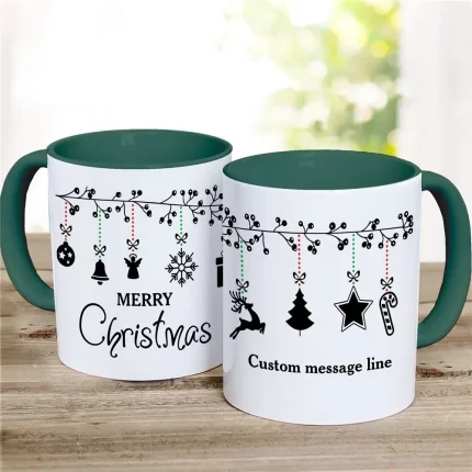 Black Ornaments Coffee Mug - Personalized Holiday Mug with Black Ornament Design