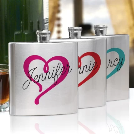 Heart Name Flask - Personalized Bridesmaid Gift with Custom Engraving