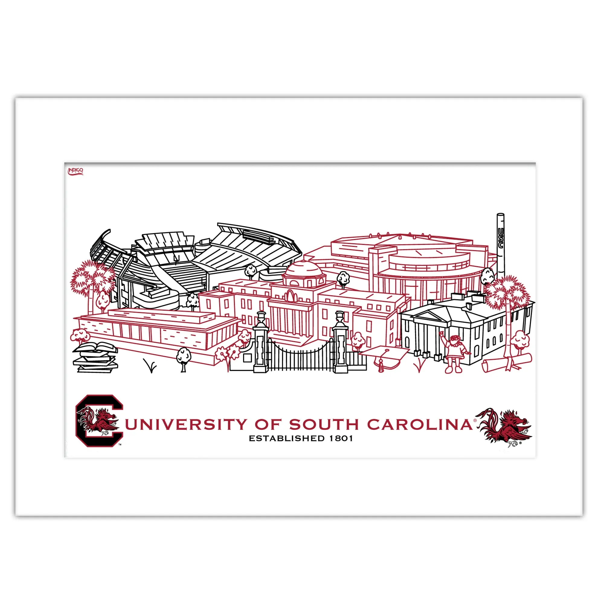 2iSouth-Carolina-Gamecocks-Matted-Campus-Line-Wall-Art-11-x-14-