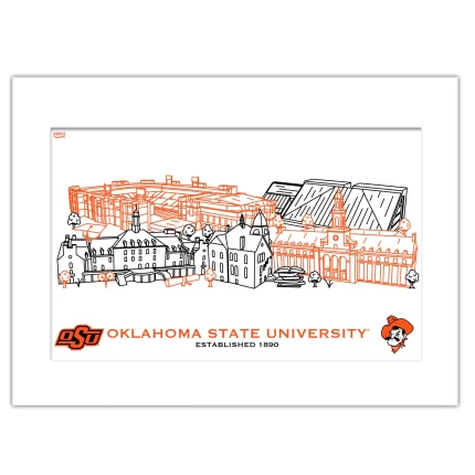 Oklahoma State Cowboys Matted Campus Line Wall Art 11" x 14"