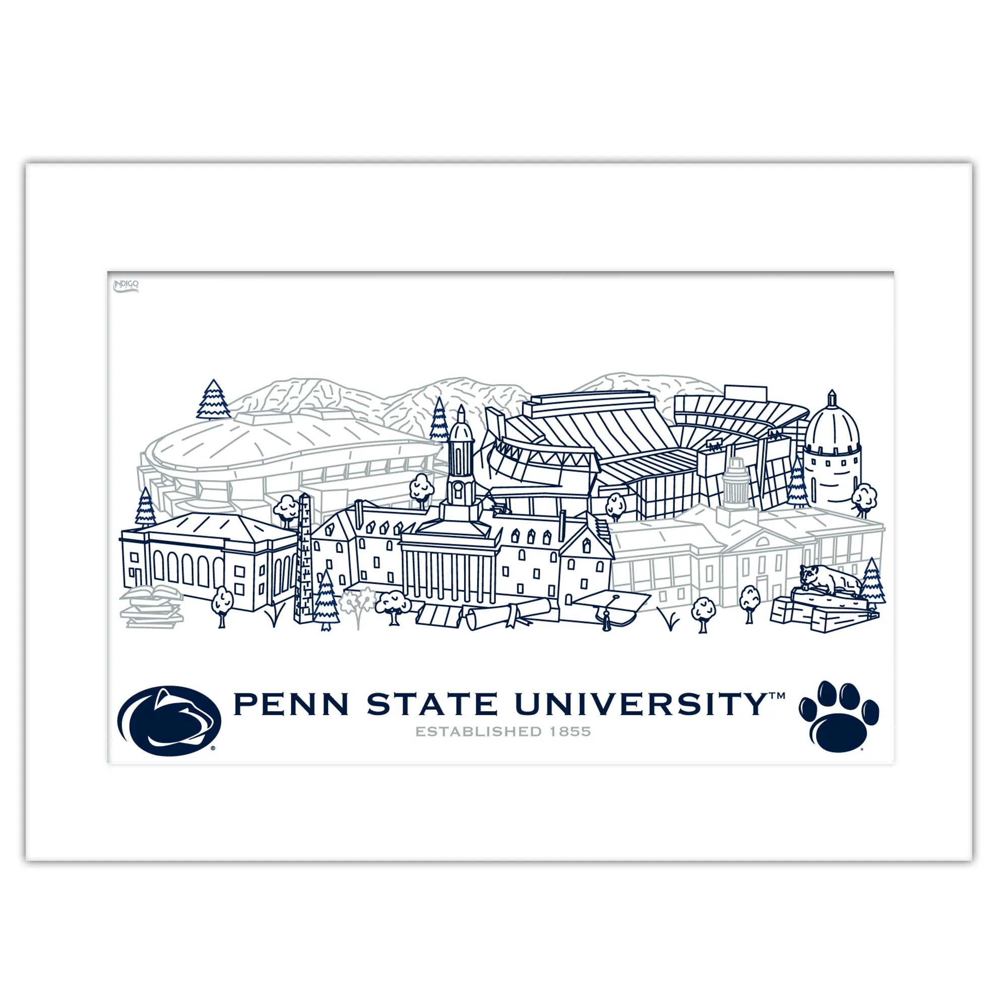 2kPenn-State-Nittany-Lions-Matted-Campus-Line-Wall-Art-11-x-14-