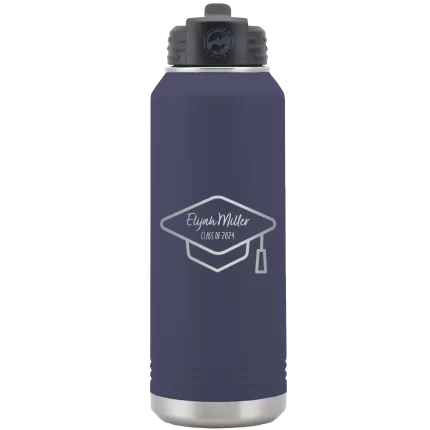 Personalized 2 lines Grad Name and Class 32 oz Water Bottle - Navy
