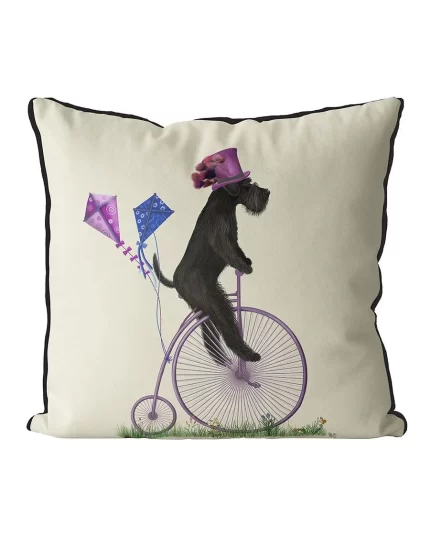 Schnauzer Black on Penny Farthing, Cushion / Throw Pillow