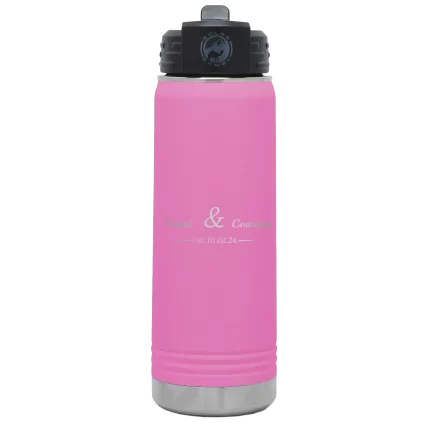 Personalized 2 Lines Name Anniversary 20 oz Water Bottle - Light Purple